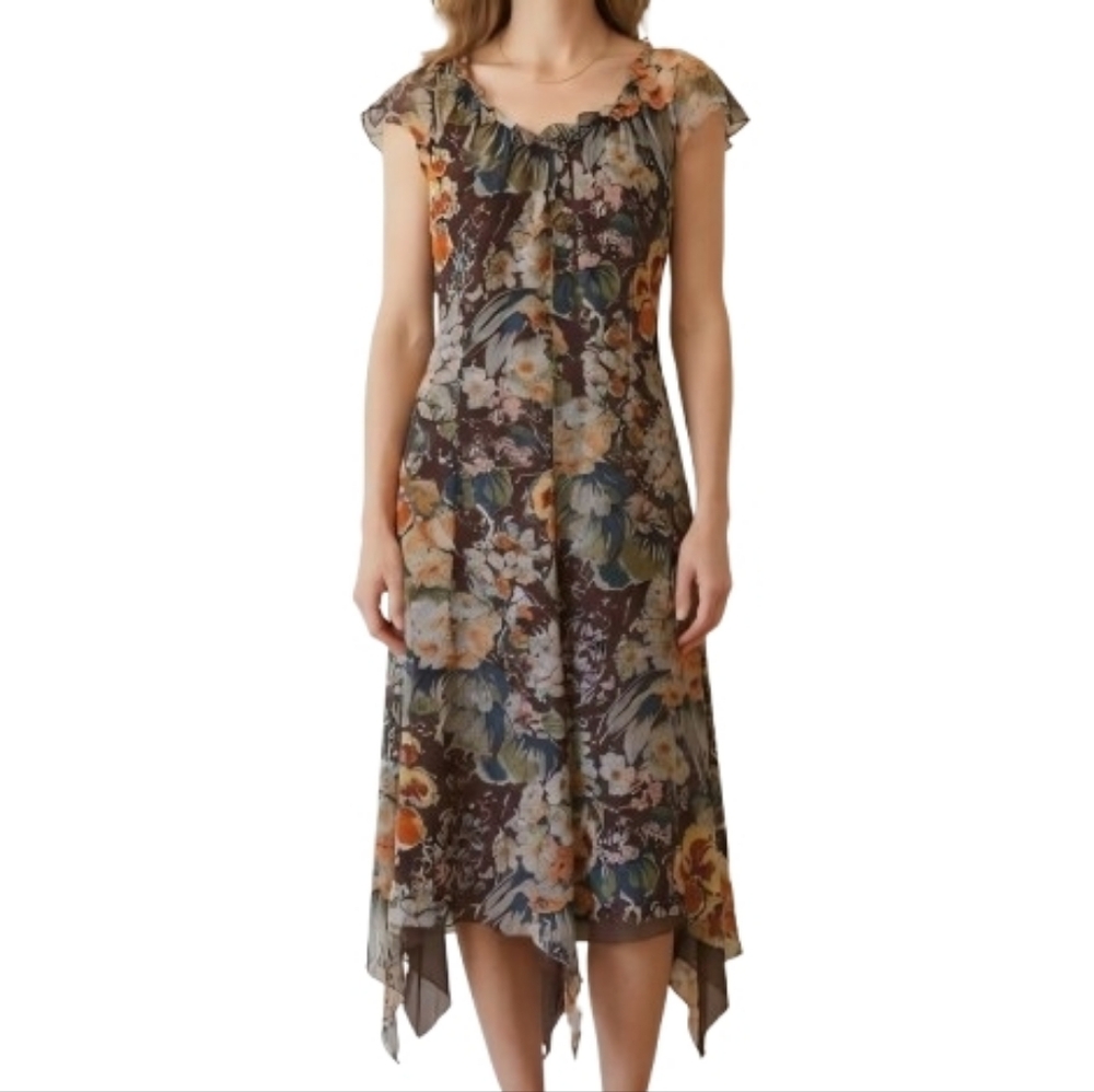 MAX MARA Pura Seta Silk Floral Handkerchief Dress